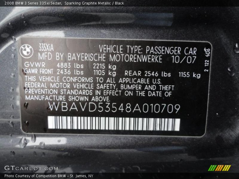 Info Tag of 2008 3 Series 335xi Sedan