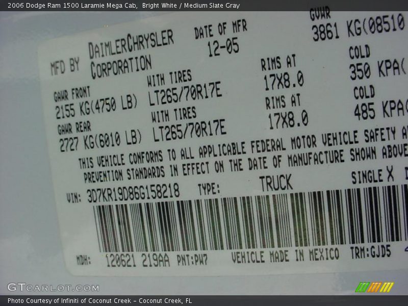 Bright White / Medium Slate Gray 2006 Dodge Ram 1500 Laramie Mega Cab