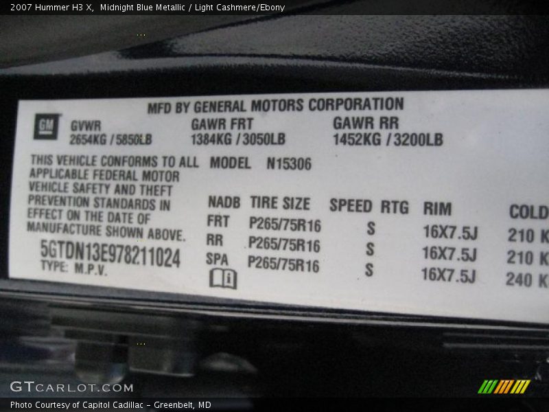 Midnight Blue Metallic / Light Cashmere/Ebony 2007 Hummer H3 X
