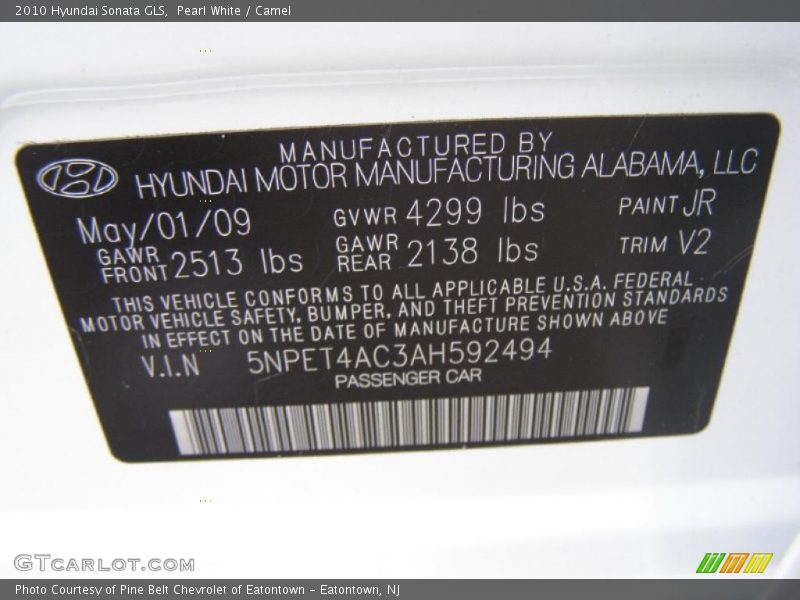 Pearl White / Camel 2010 Hyundai Sonata GLS