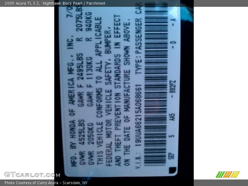 Nighthawk Black Pearl / Parchment 2005 Acura TL 3.2
