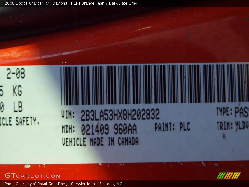 HEMI Orange Pearl / Dark Slate Gray 2008 Dodge Charger R/T Daytona