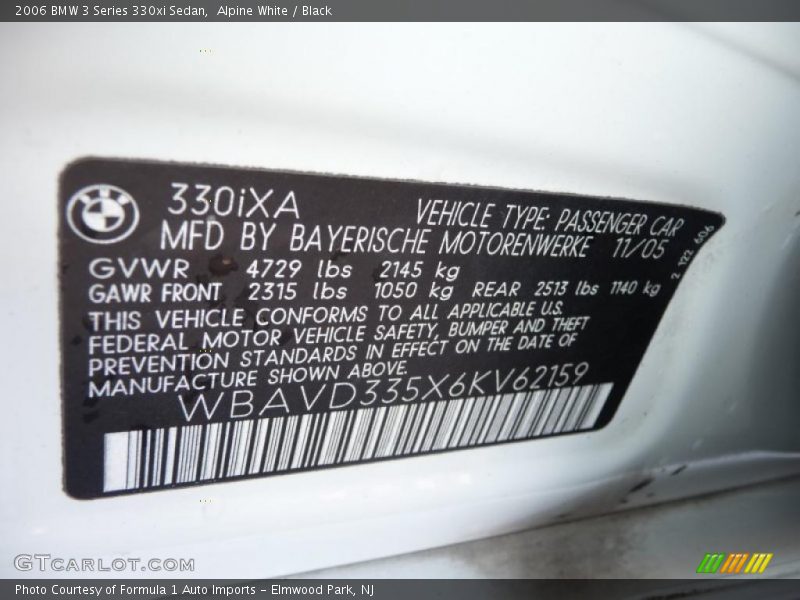 Alpine White / Black 2006 BMW 3 Series 330xi Sedan