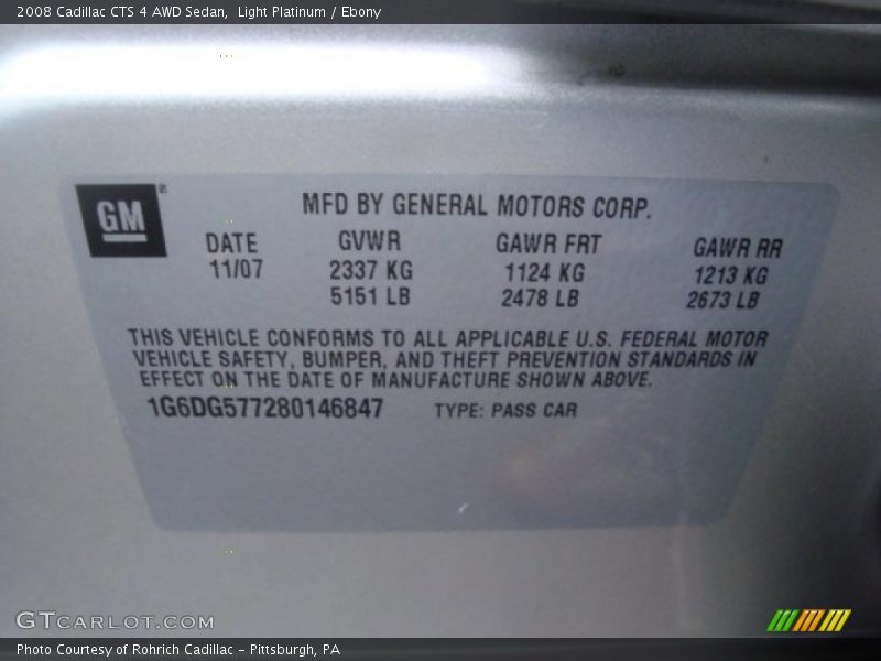 Light Platinum / Ebony 2008 Cadillac CTS 4 AWD Sedan