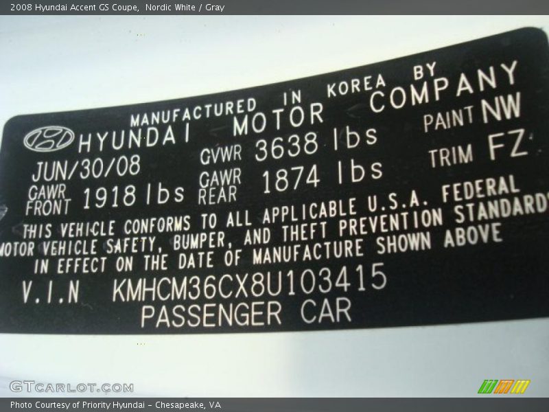 Nordic White / Gray 2008 Hyundai Accent GS Coupe