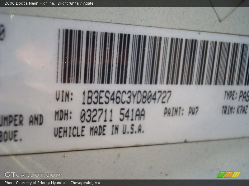Bright White / Agate 2000 Dodge Neon Highline