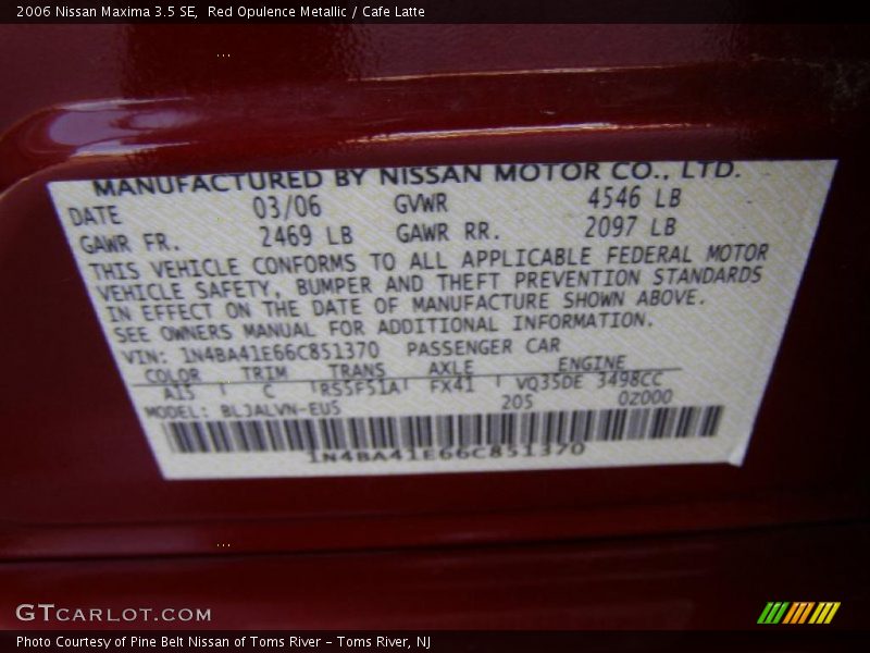 Red Opulence Metallic / Cafe Latte 2006 Nissan Maxima 3.5 SE