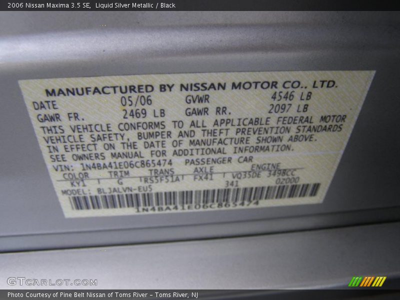 Liquid Silver Metallic / Black 2006 Nissan Maxima 3.5 SE