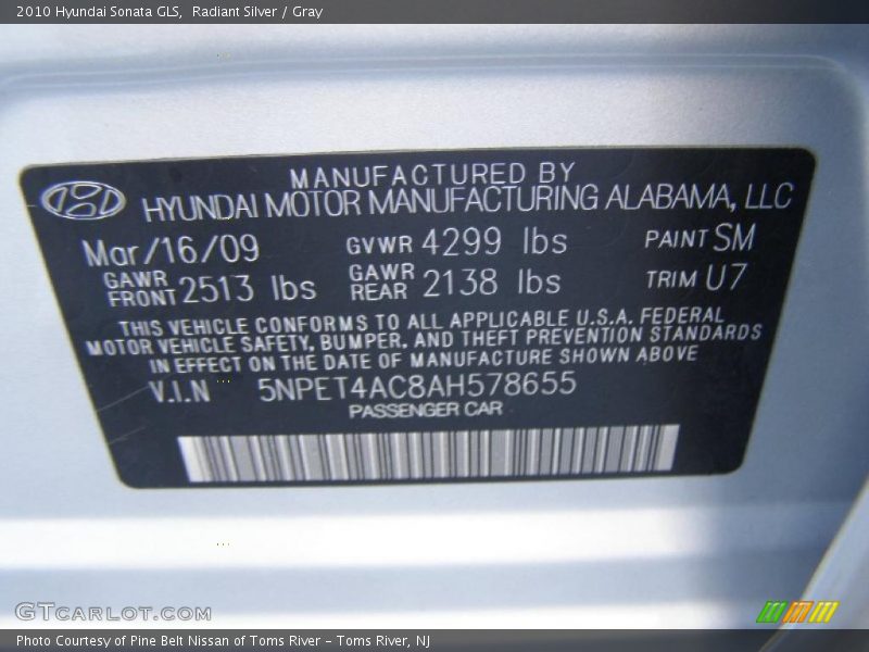 Radiant Silver / Gray 2010 Hyundai Sonata GLS