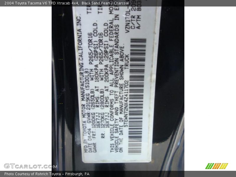 Black Sand Pearl / Charcoal 2004 Toyota Tacoma V6 TRD Xtracab 4x4