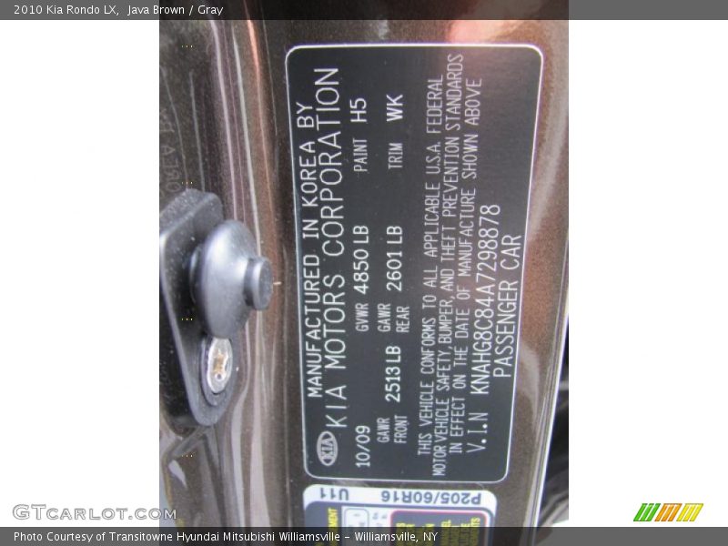 2010 Rondo LX Java Brown Color Code H5