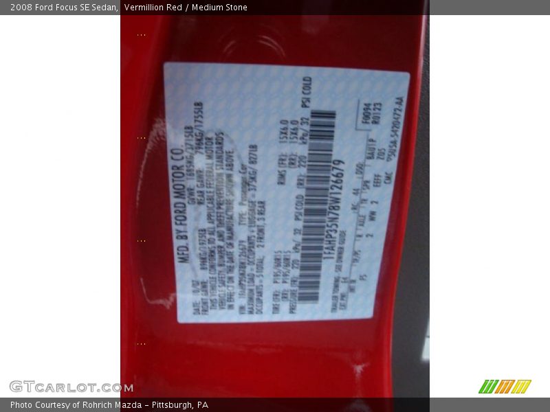Vermillion Red / Medium Stone 2008 Ford Focus SE Sedan