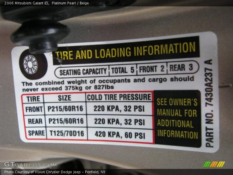 Info Tag of 2006 Galant ES