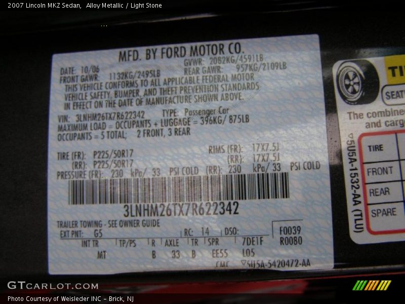Alloy Metallic / Light Stone 2007 Lincoln MKZ Sedan