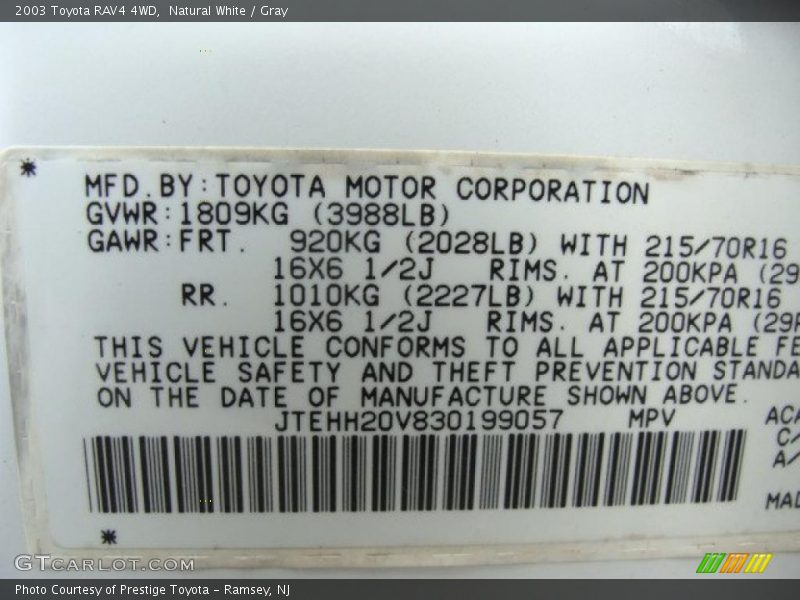 Natural White / Gray 2003 Toyota RAV4 4WD