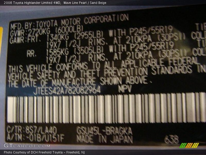 Wave Line Pearl / Sand Beige 2008 Toyota Highlander Limited 4WD