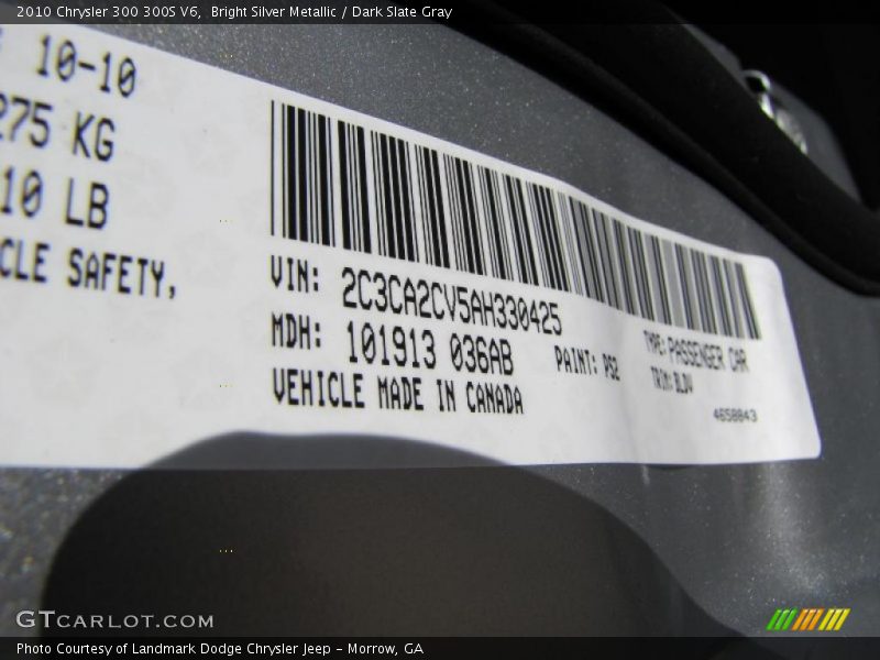 Bright Silver Metallic / Dark Slate Gray 2010 Chrysler 300 300S V6