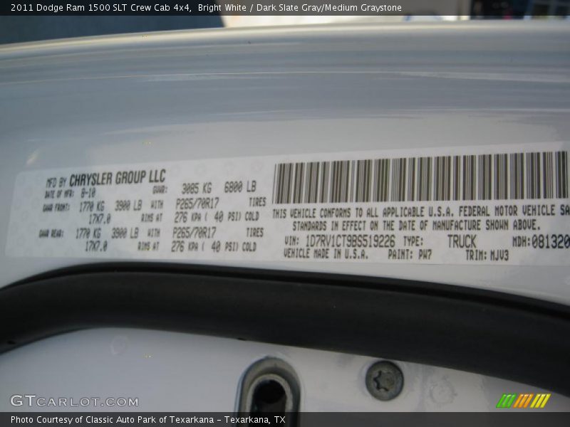Bright White / Dark Slate Gray/Medium Graystone 2011 Dodge Ram 1500 SLT Crew Cab 4x4