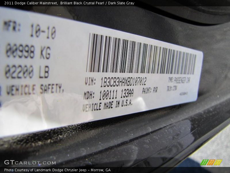 Brilliant Black Crystal Pearl / Dark Slate Gray 2011 Dodge Caliber Mainstreet
