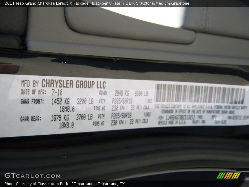 Blackberry Pearl / Dark Graystone/Medium Graystone 2011 Jeep Grand Cherokee Laredo X Package