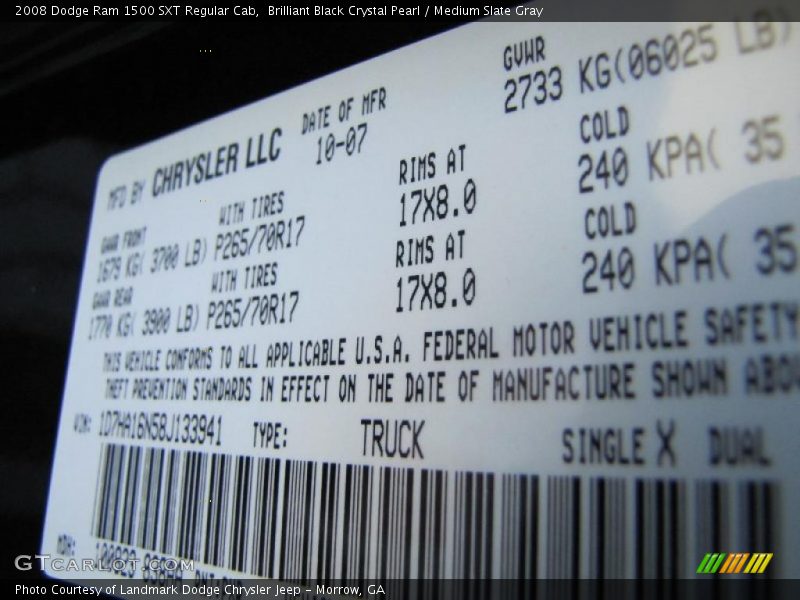 Brilliant Black Crystal Pearl / Medium Slate Gray 2008 Dodge Ram 1500 SXT Regular Cab
