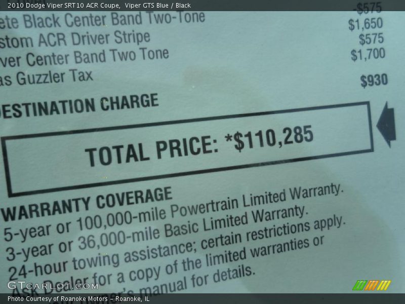 Viper GTS Blue / Black 2010 Dodge Viper SRT10 ACR Coupe