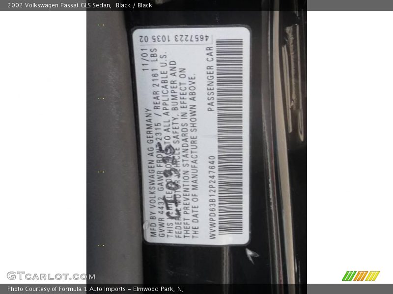 Black / Black 2002 Volkswagen Passat GLS Sedan