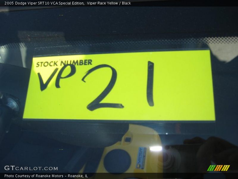 Info Tag of 2005 Viper SRT10 VCA Special Edition