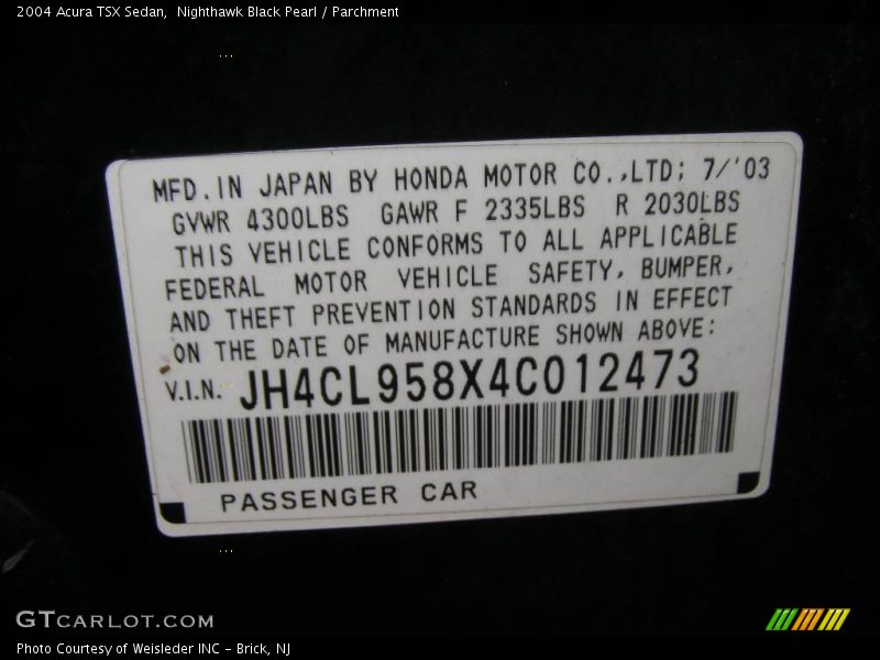 Nighthawk Black Pearl / Parchment 2004 Acura TSX Sedan
