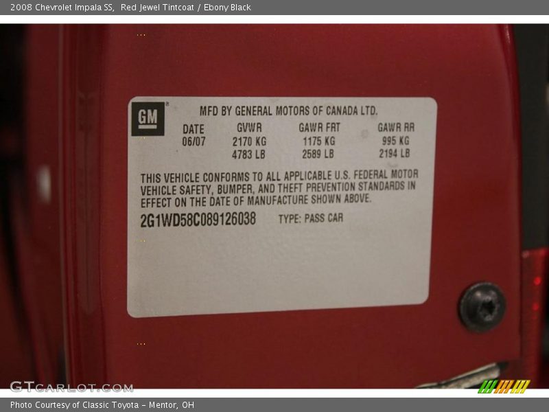 Red Jewel Tintcoat / Ebony Black 2008 Chevrolet Impala SS