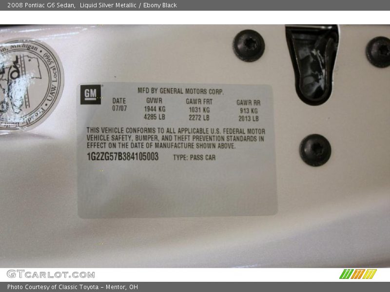 Liquid Silver Metallic / Ebony Black 2008 Pontiac G6 Sedan