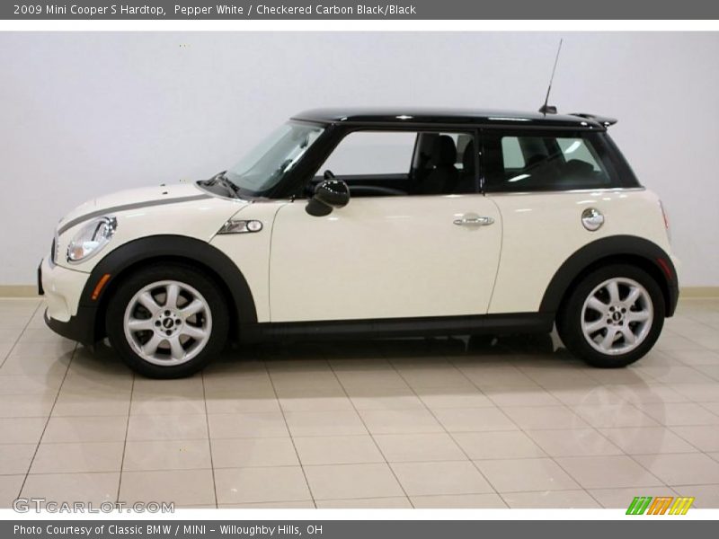 Pepper White / Checkered Carbon Black/Black 2009 Mini Cooper S Hardtop