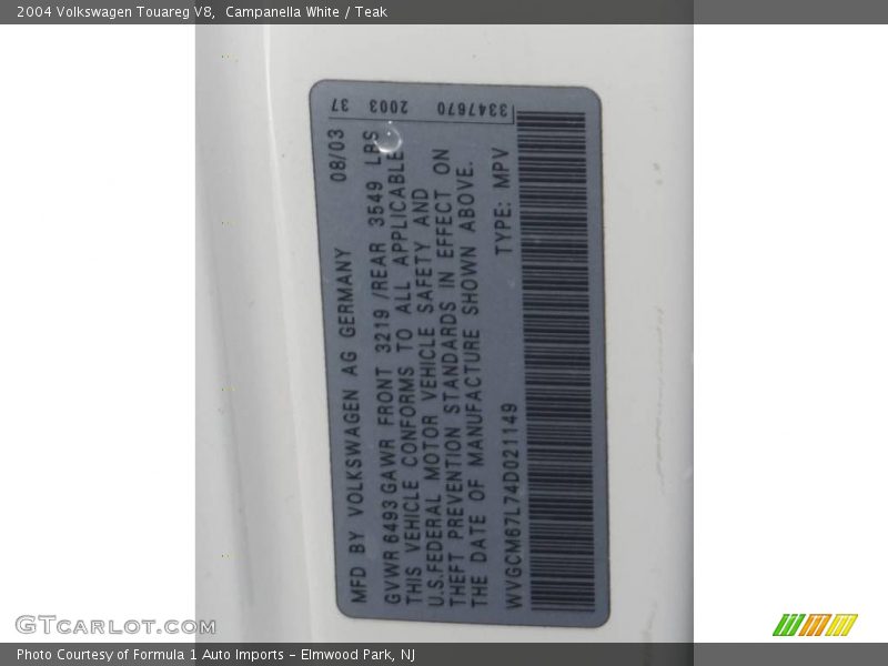 Campanella White / Teak 2004 Volkswagen Touareg V8