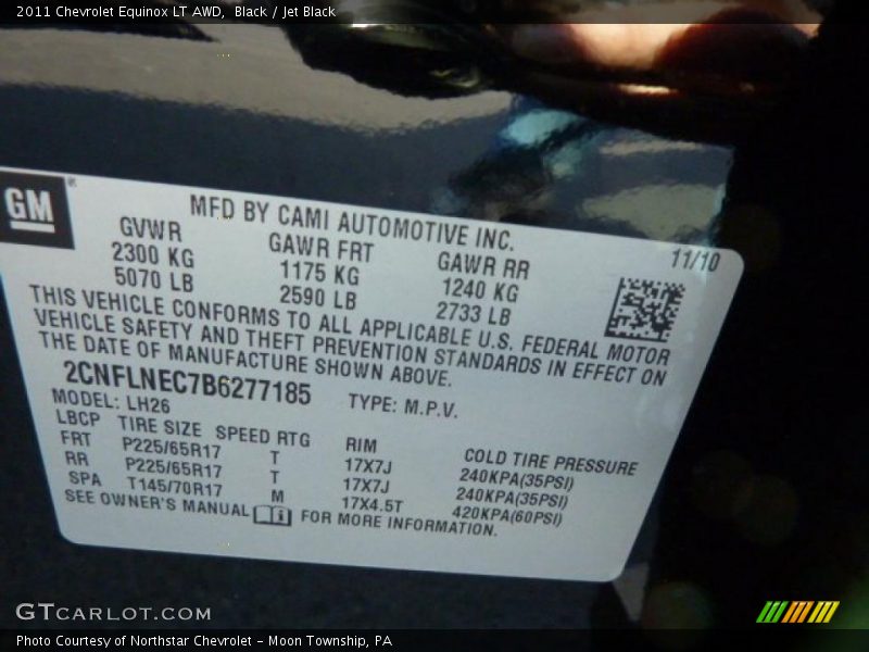 Info Tag of 2011 Equinox LT AWD