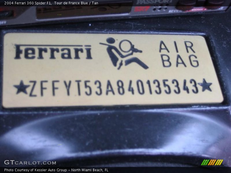 Info Tag of 2004 360 Spider F1