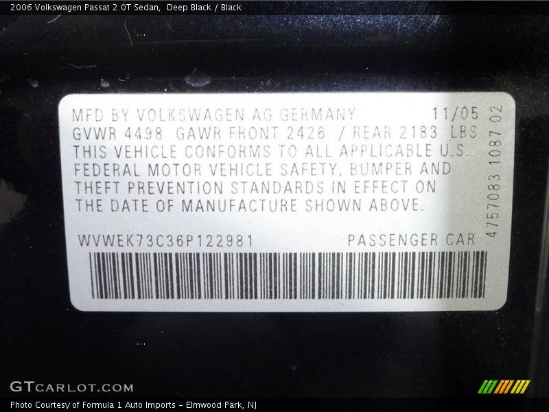 Deep Black / Black 2006 Volkswagen Passat 2.0T Sedan