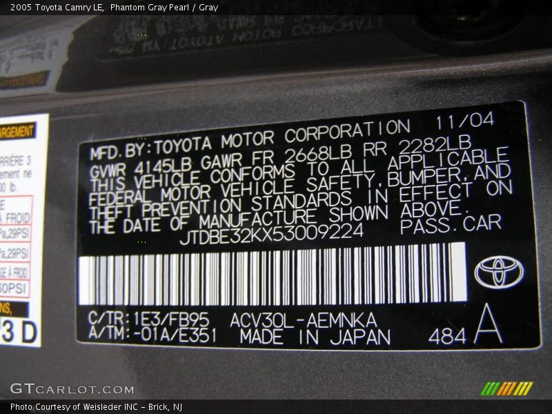 Phantom Gray Pearl / Gray 2005 Toyota Camry LE