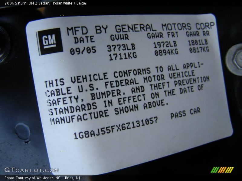 Polar White / Beige 2006 Saturn ION 2 Sedan