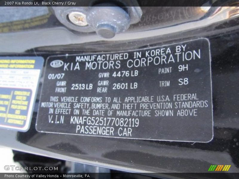 2007 Rondo LX Black Cherry Color Code 9H