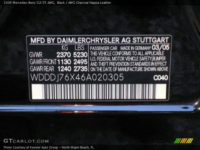 Info Tag of 2006 CLS 55 AMG