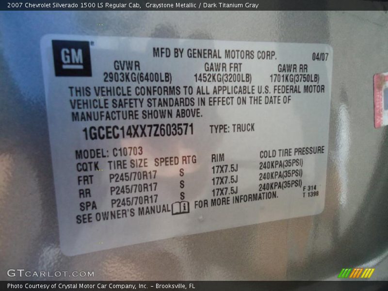 Graystone Metallic / Dark Titanium Gray 2007 Chevrolet Silverado 1500 LS Regular Cab