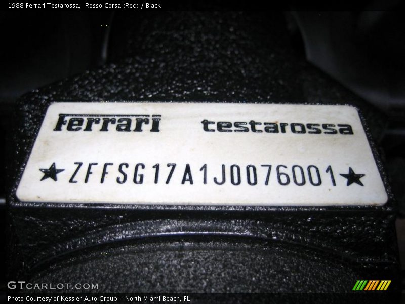 Info Tag of 1988 Testarossa 