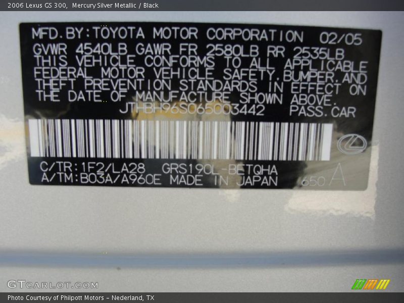 Mercury Silver Metallic / Black 2006 Lexus GS 300