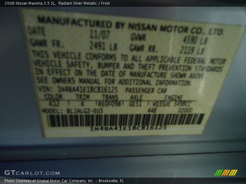 Radiant Silver Metallic / Frost 2008 Nissan Maxima 3.5 SL