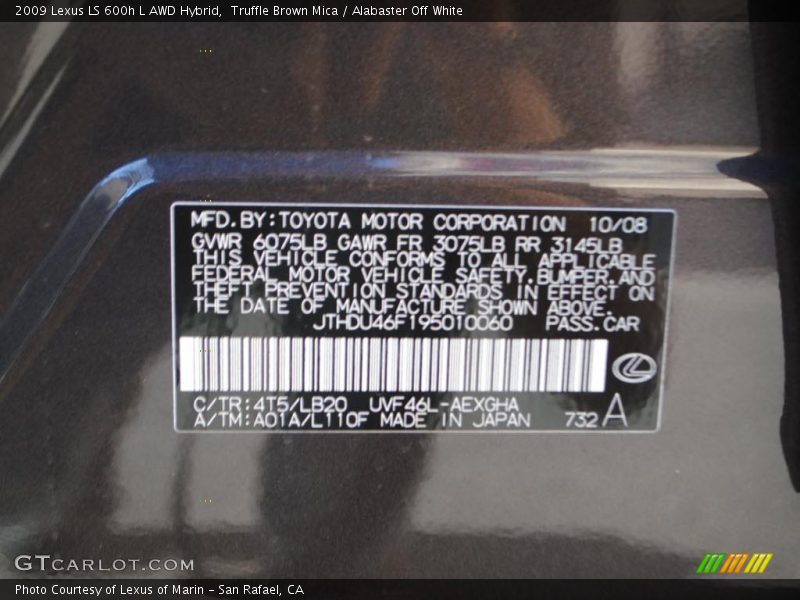 2009 LS 600h L AWD Hybrid Truffle Brown Mica Color Code 4T5