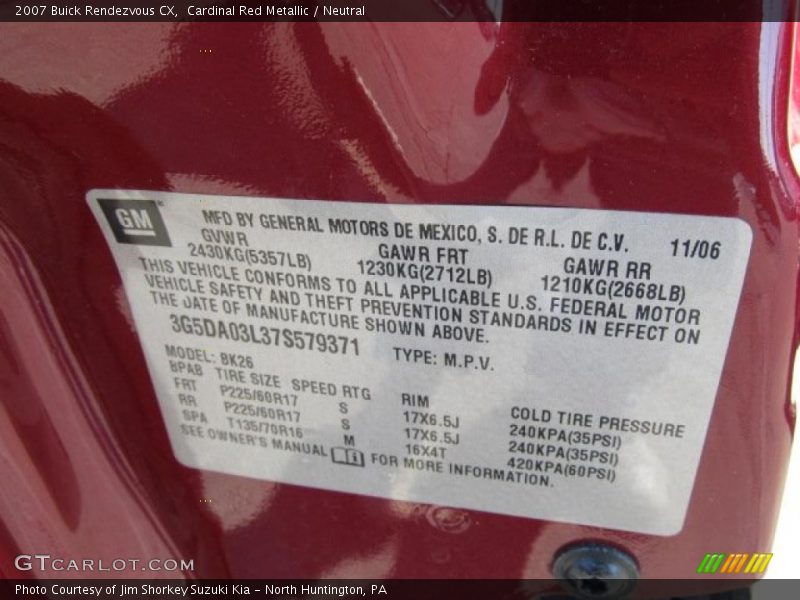 Cardinal Red Metallic / Neutral 2007 Buick Rendezvous CX