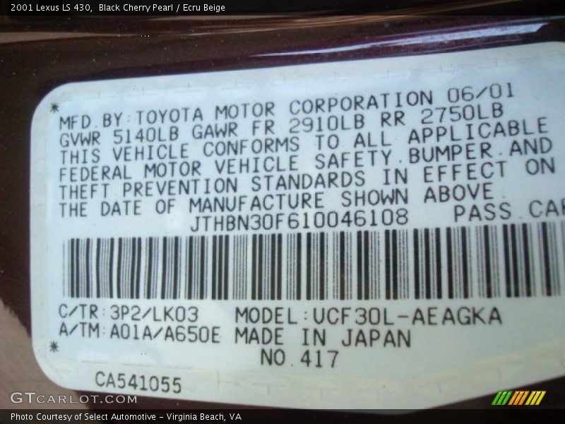 Black Cherry Pearl / Ecru Beige 2001 Lexus LS 430