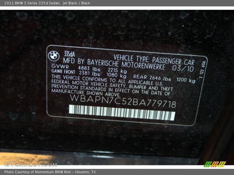 Jet Black / Black 2011 BMW 3 Series 335d Sedan