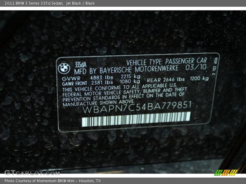 Jet Black / Black 2011 BMW 3 Series 335d Sedan