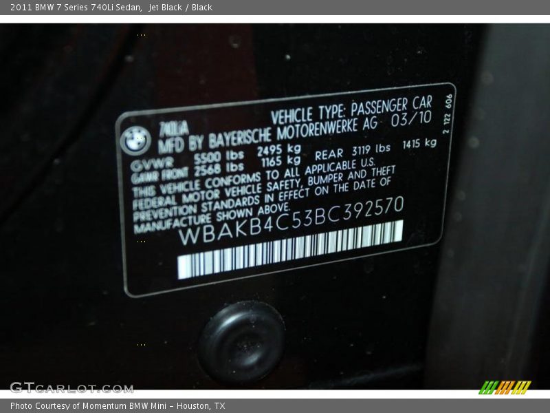 Jet Black / Black 2011 BMW 7 Series 740Li Sedan